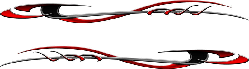 Mirrored pair of red Storm boat side decals with metallic grey and black accents