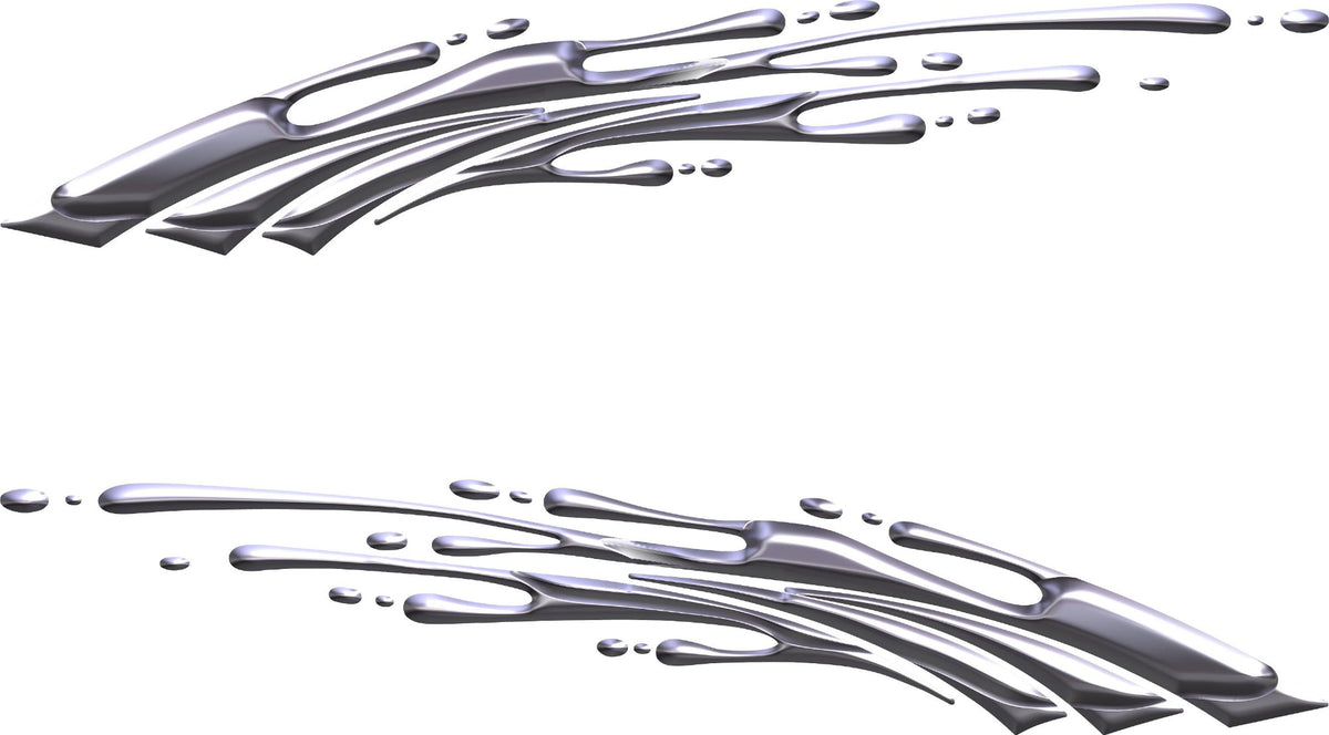 Mud Splash vinyl decal set shown as mirrored pair in chrome finish