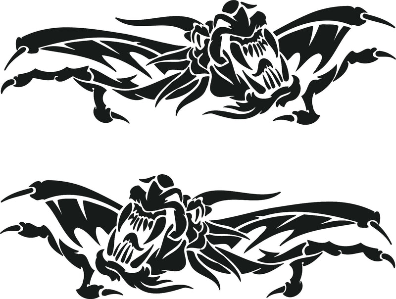 Oni Ryu Winged Dragon vinyl cut decals, mirrored pair for driver and passenger sides, black silhouette