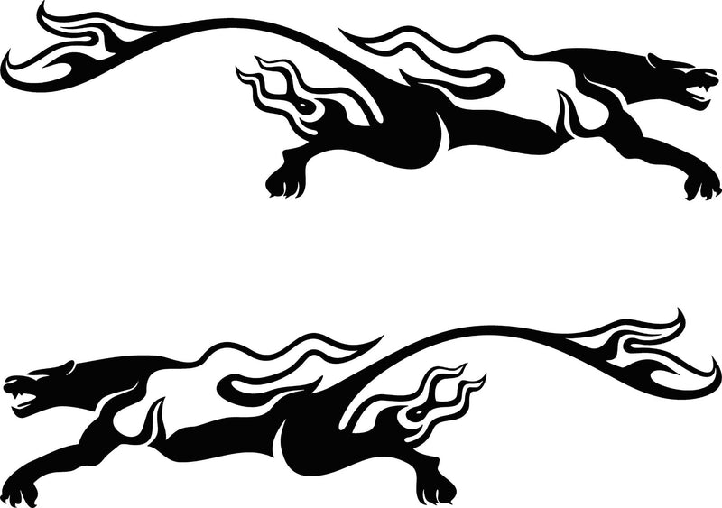 Pair of mirrored Puma Flames vinyl cut decals for both sides of a vehicle