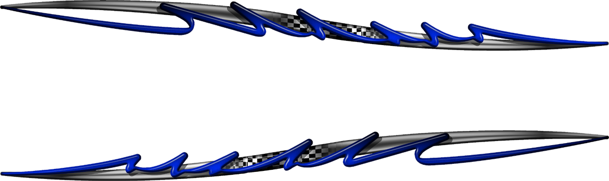 Pulse checkered flag stripe decals shown in blue, green, orange, purple, red, silver and yellow with color names listed beside each pair on white background.