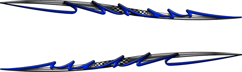 Pulse checkered flag stripe decals shown in blue, green, orange, purple, red, silver and yellow with color names listed beside each pair on white background.