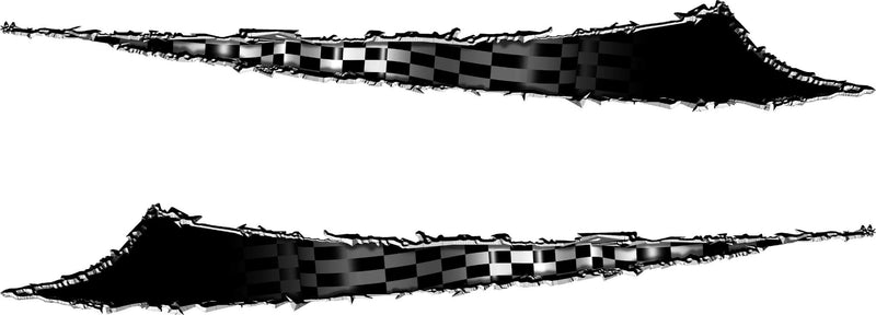 Race-inspired checkered flag scratch graphic for boat side – mirrored pair