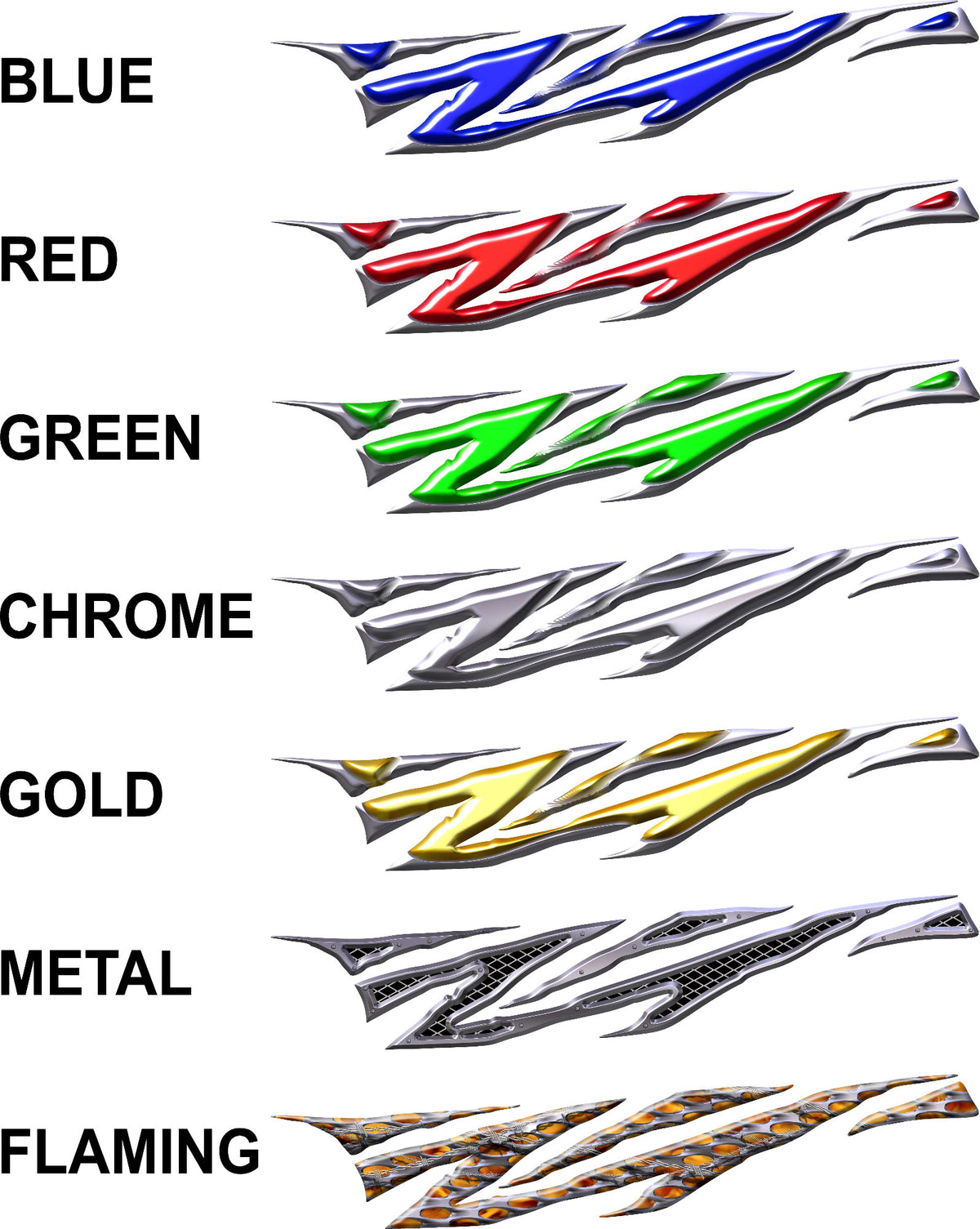 Razor Grid vinyl decals available in blue red green chrome gold metal and flaming styles