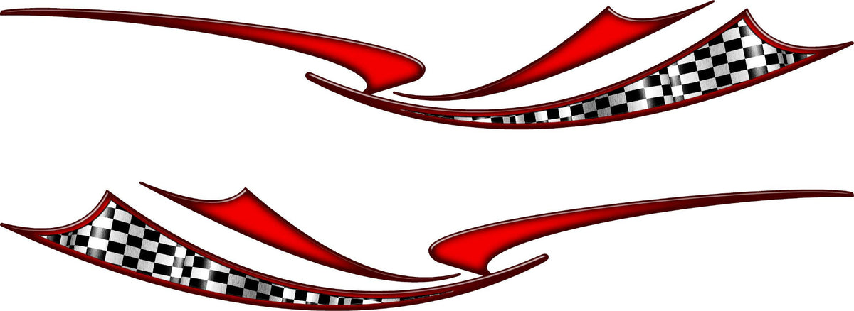 Red checkered flag wave stripe vinyl decal set for trucks and semi trailers