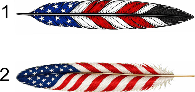 Set of two mirrored American Flag Feather decals with stars and red-and-white stripes