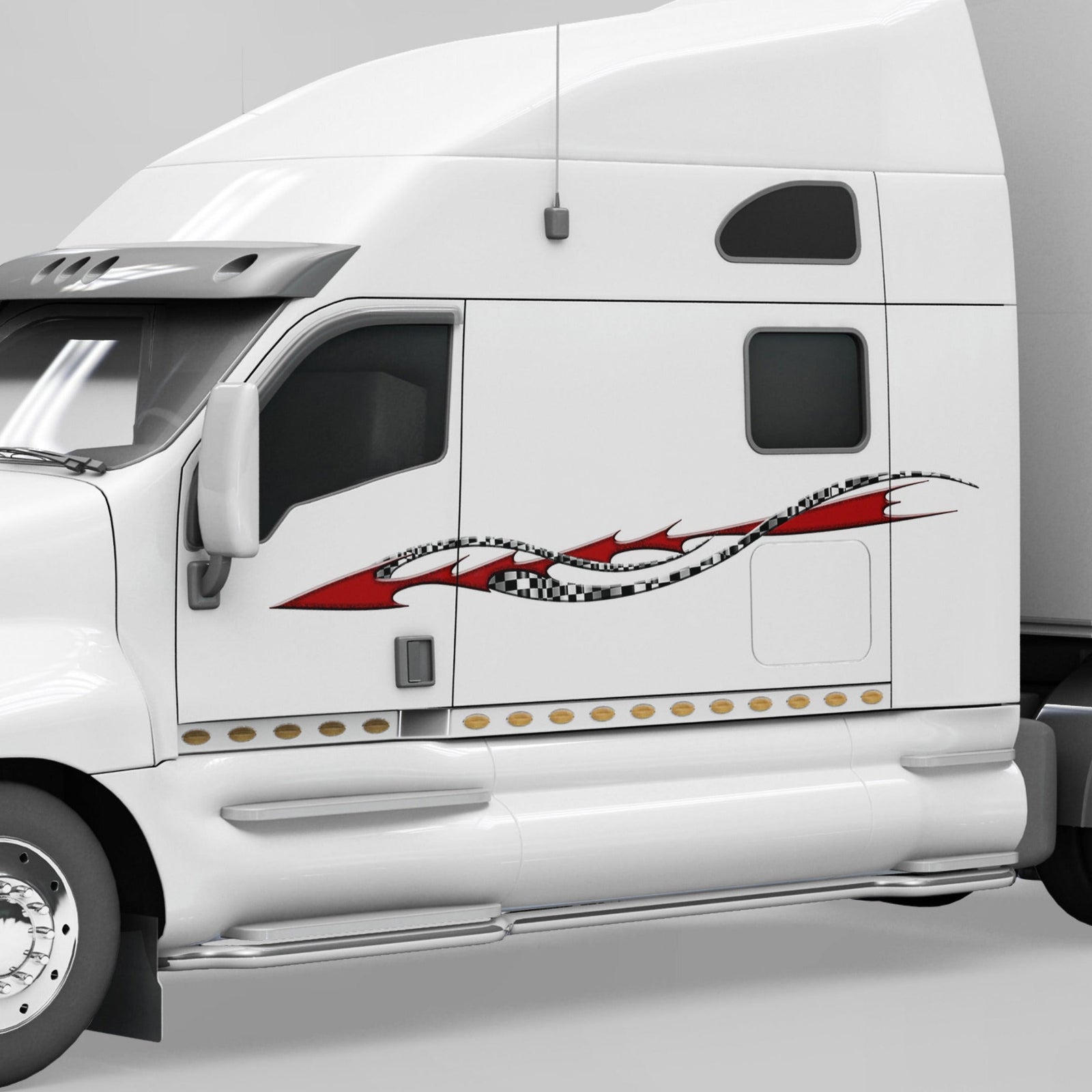 Shock checkers vinyl decal on the side of white semi trailer truck