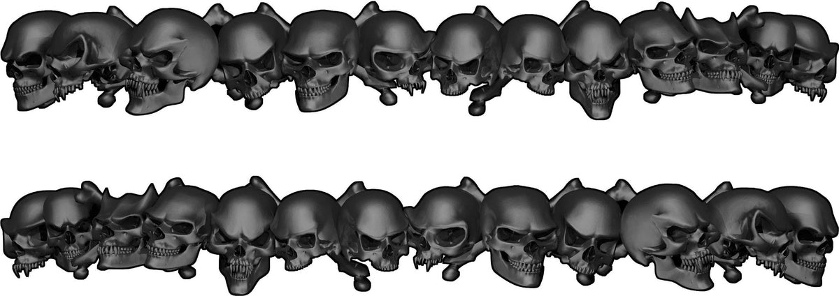 Skulls Link side vinyl graphic kit in shadow grey, mirrored skull band decals for both sides of a vehicle on white background