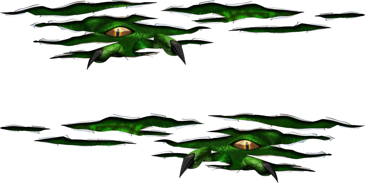 Two Green Monster Rip Tear decals kits, driver and passenger side