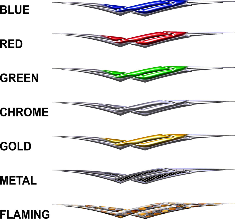 Viper Spear Stripes vinyl decals available in blue red green chrome gold metal and flaming