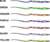 Viper swirl stripe decals shown in blue, green, orange, purple, red, silver and yellow with color names listed beside each pair
