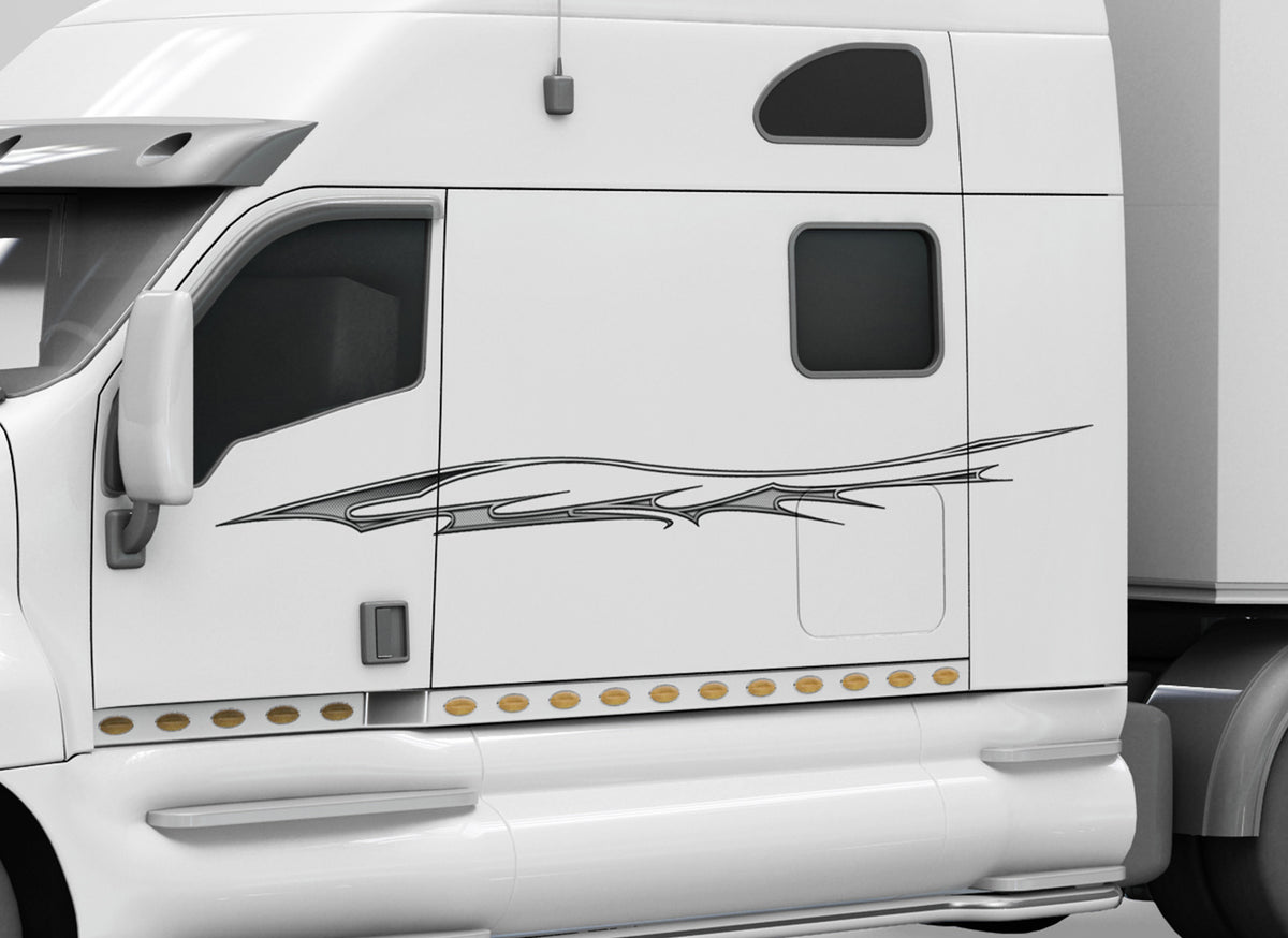 White Semi Truck with Silver Carbon Fibre Stripe decal on driver side