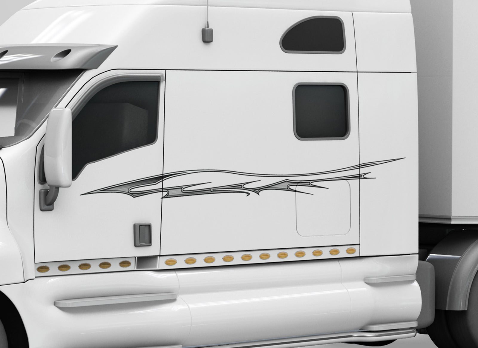 white truck with blue sike carbon fiber stripe graphics on the driver side