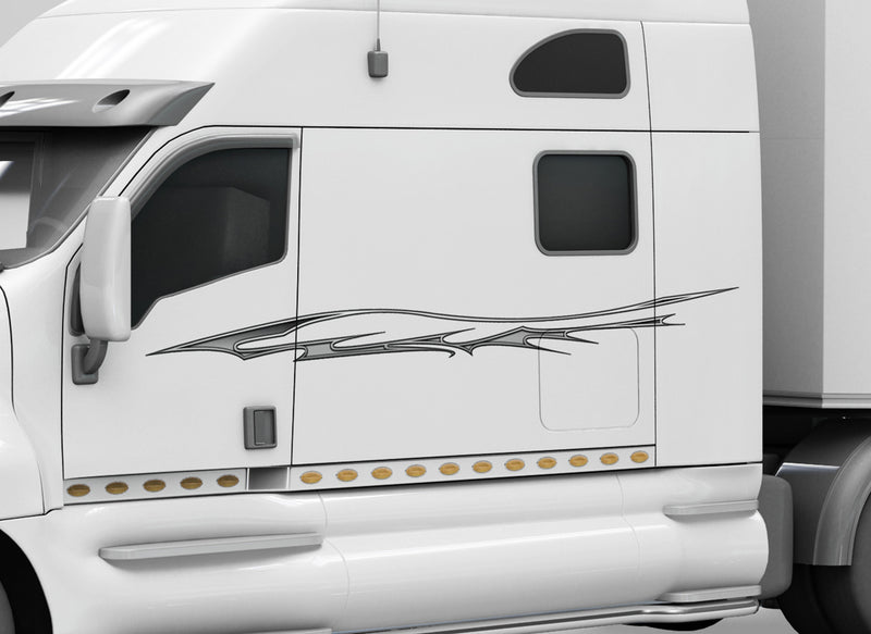 White Semi Truck with Silver Carbon Fibre Stripe decal on driver side