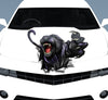 White sports car with panther ripping through metal vinyl hood decal centered on front