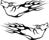 Wolf Flames vinyl boat decals shown as mirrored left and right side graphics