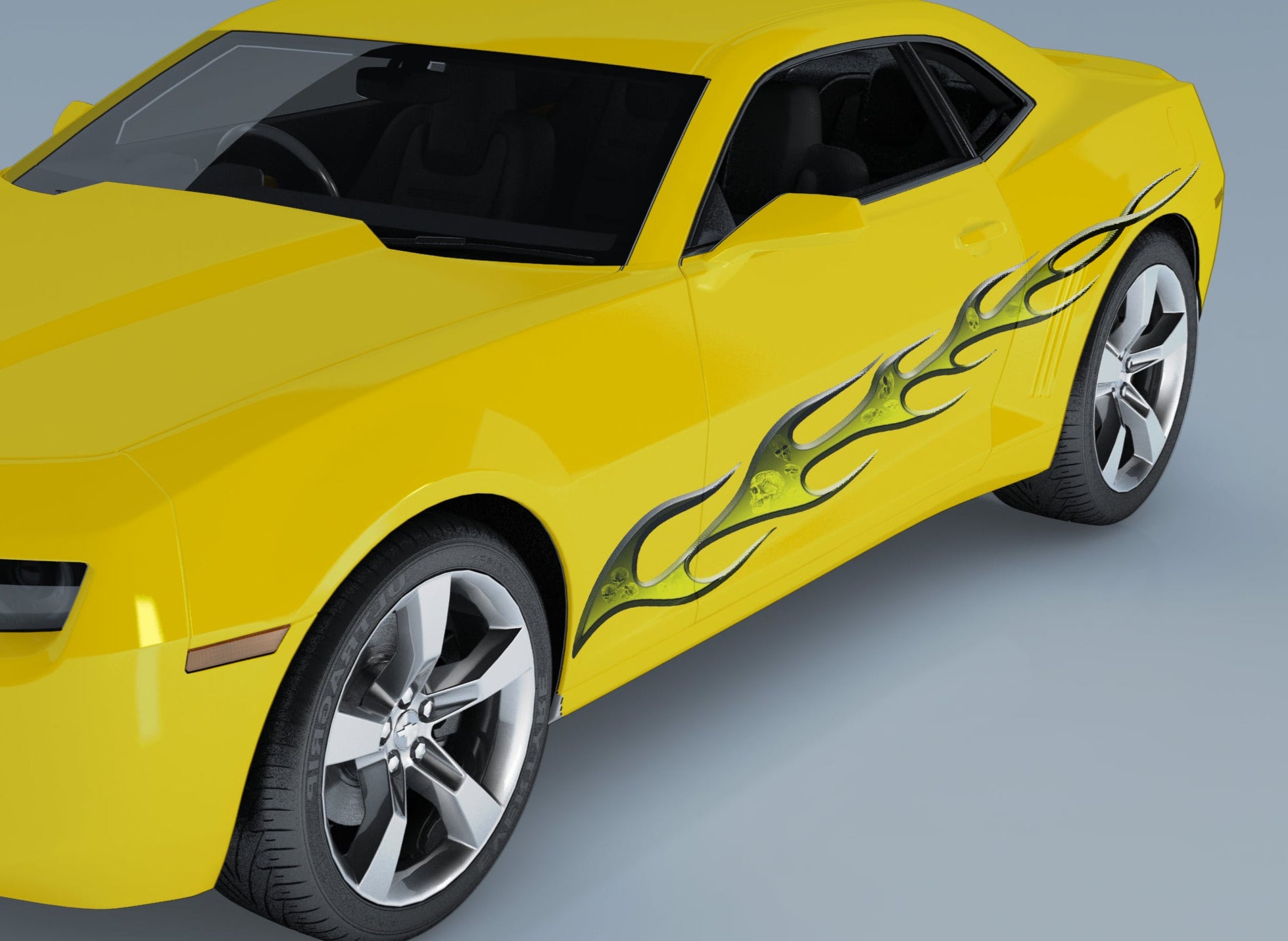 torch skulls flames vinyl graphic decal on the side of white truck