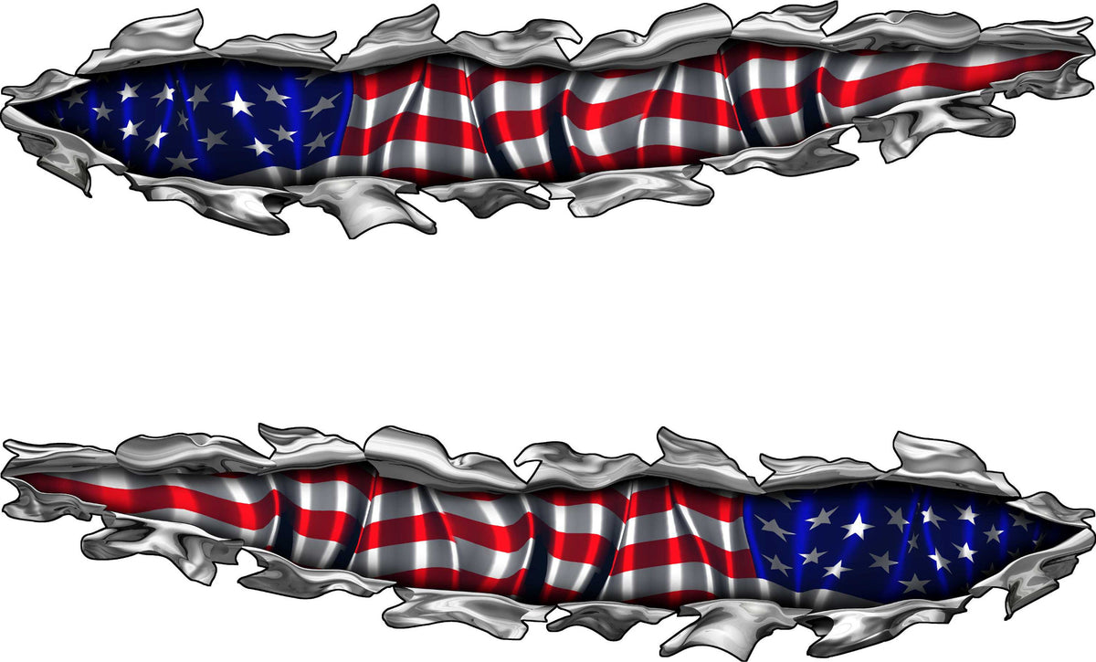 American flag big tear vinyl boat decal set of two mirrored hull graphicsbackground