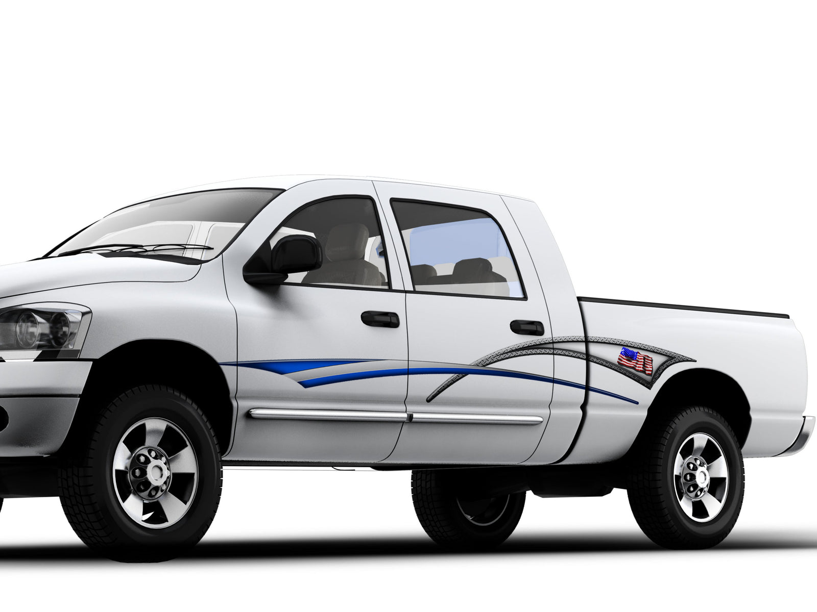 American flag stripe decal on the side of white truck