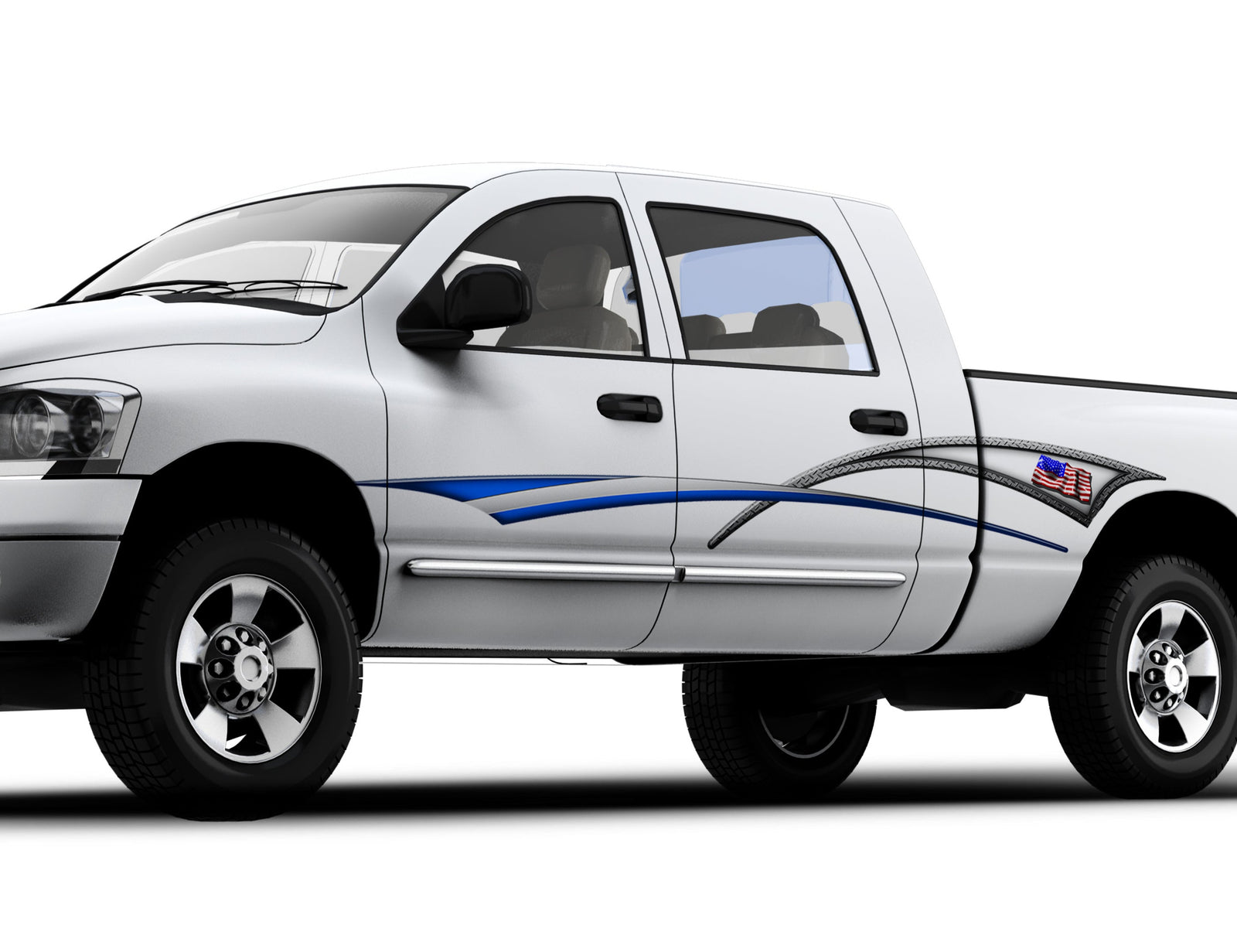 american flag decal stripes on the side of white truck