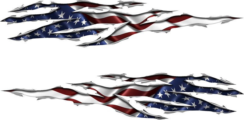 two American flag rip design with wavy pattern on a white background