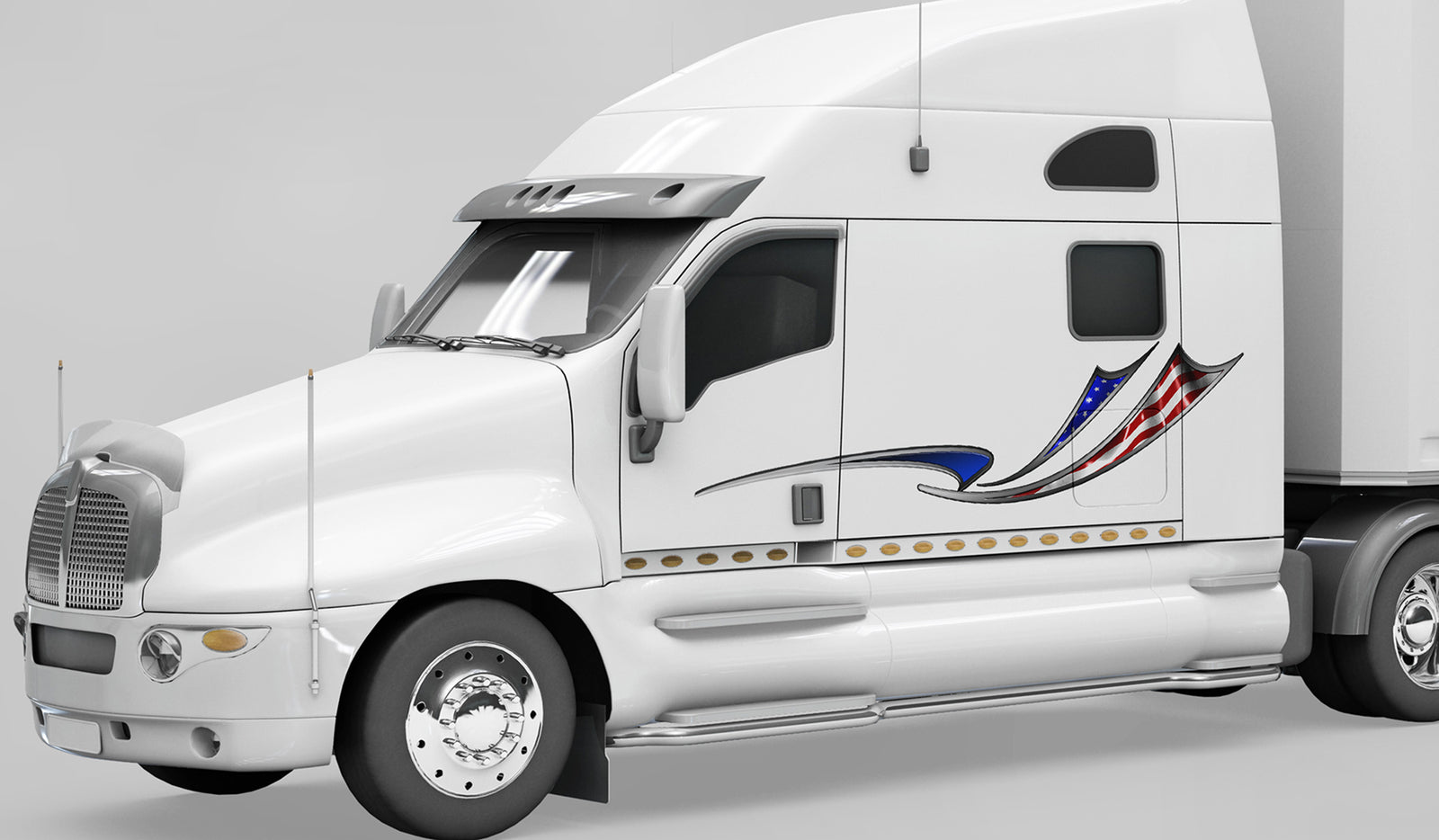 american flag vinyl stripes on white semi trailer truck