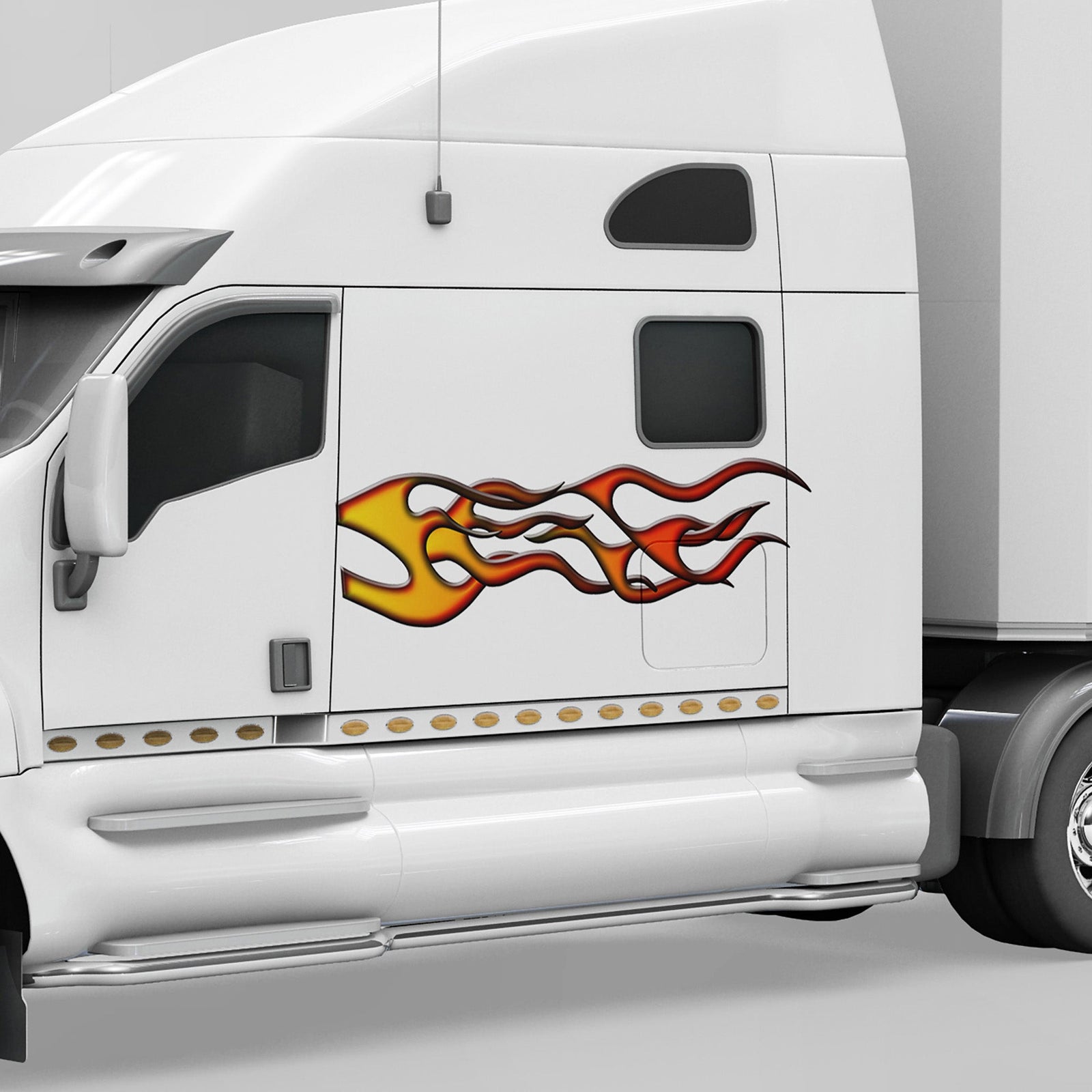 backfire flames decal on the side of yellow mustang sports car