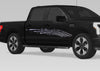 black pickup with metal style mud splash vinyl graphics on passenger side