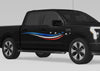 black pickup with red white and blue stars and stripes vinyl graphics on passenger side