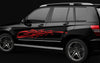 black suv with red mud splash vinyl cut decal on its driver side