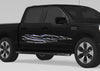 black truck with chrome Razor Flames vinyl decal on passenger side