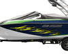 Waterski boat with colorful yellow jagged design on its side