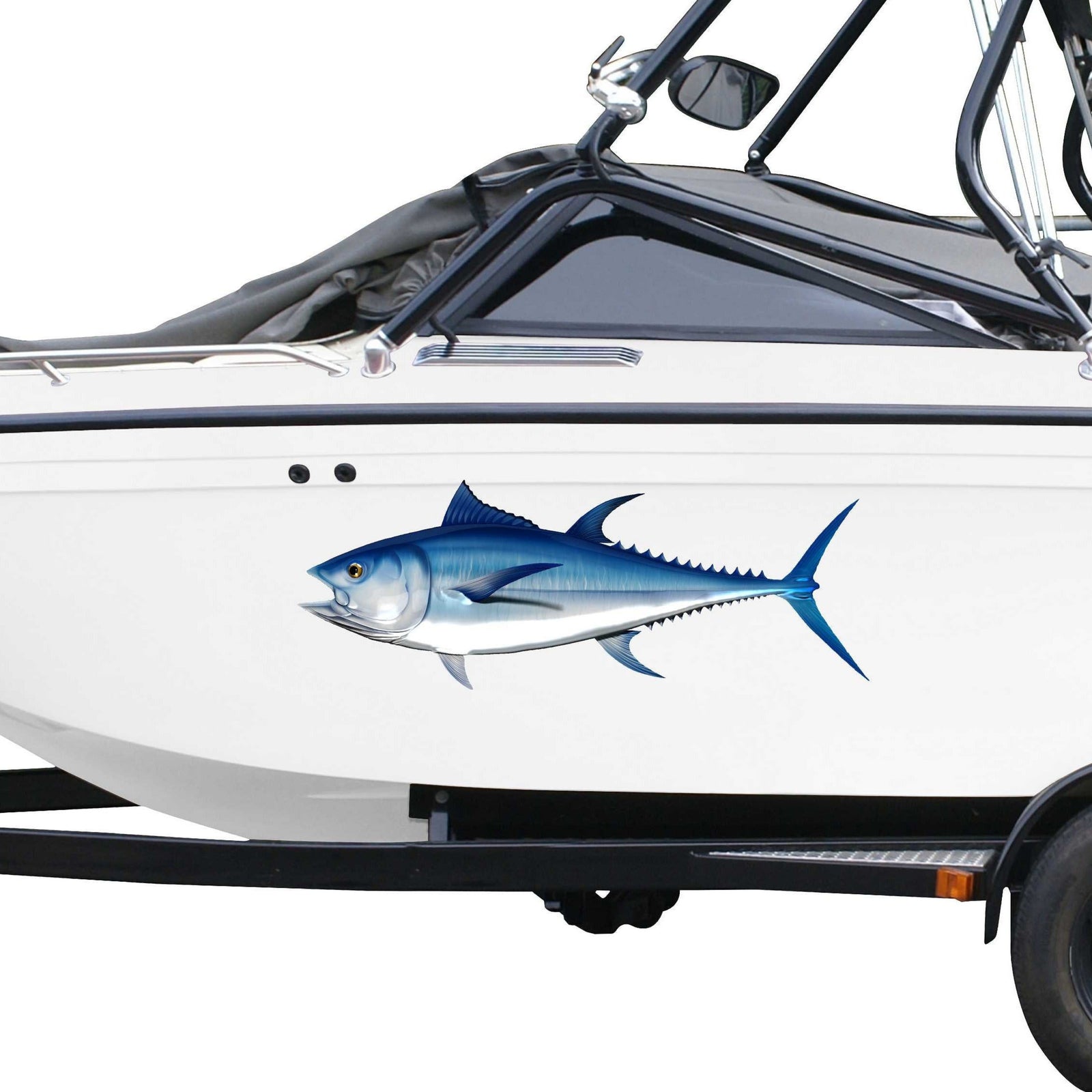 bluefin tuna fish decal on the side of a boat