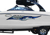 checkered racing wing vinyl graphics on white speed boat port side