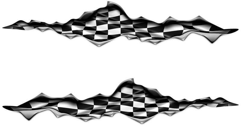 Checkered Flag Rip vinyl decal set (left & right mirrored) for cars and trucks