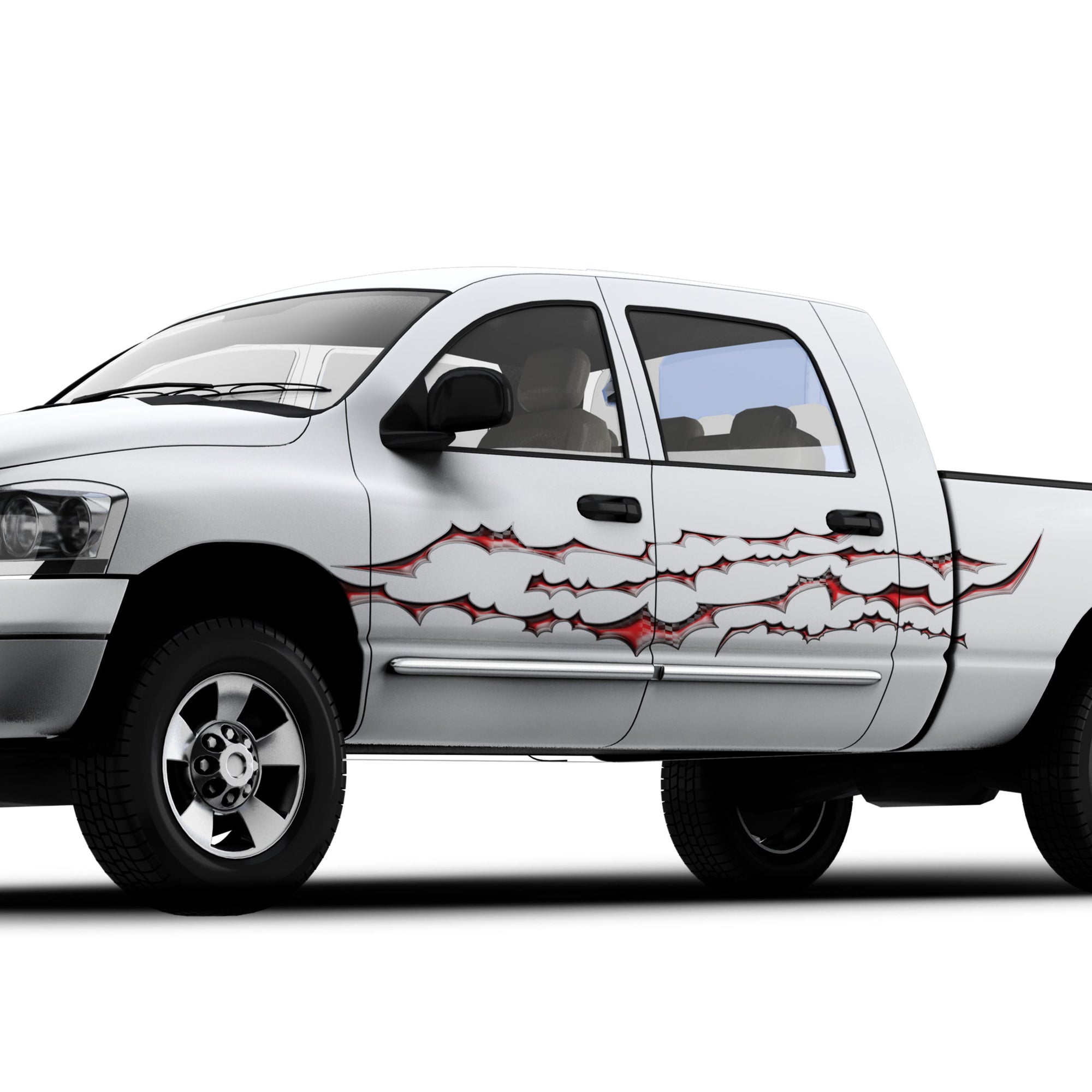 Checkered flag graphic decal stripes on the side of white camaro sports car