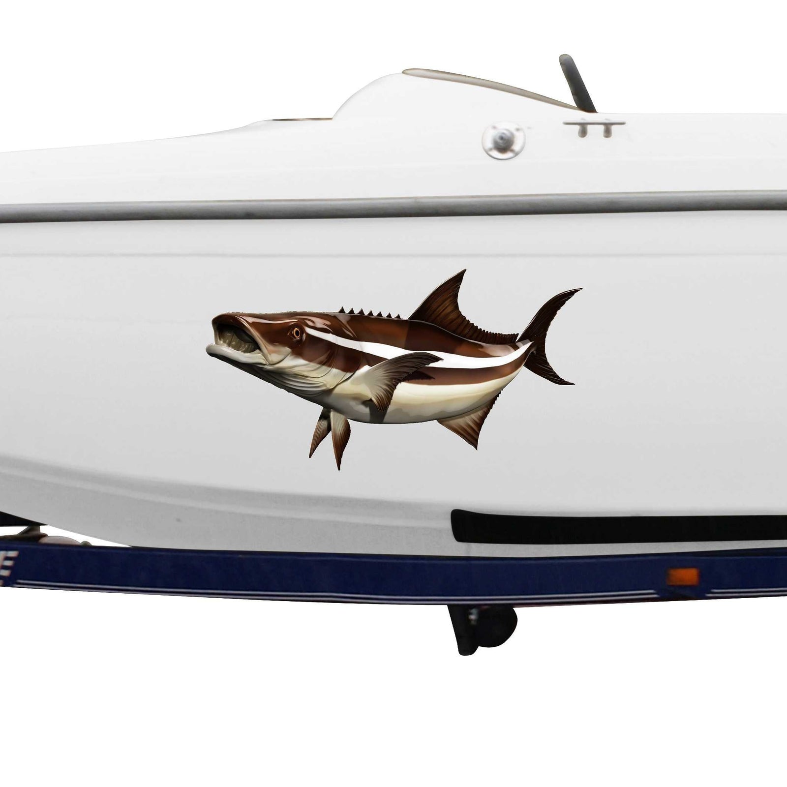 cobia fish vinyl graphics on the side of boat 