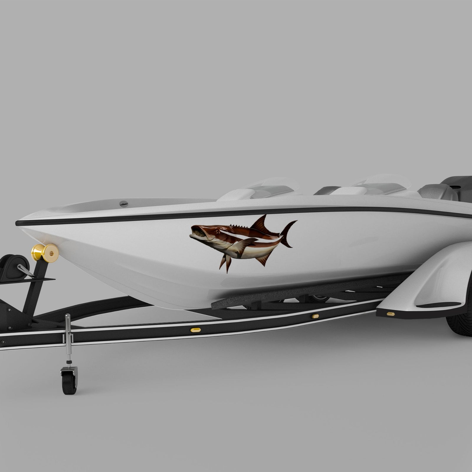 cobia fish vinyl graphics on the side of boat 