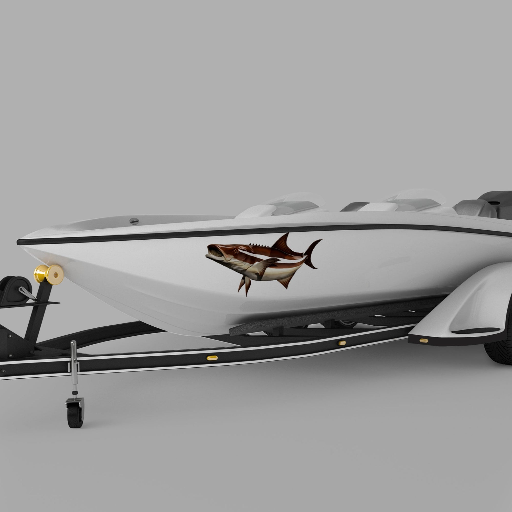 cobia fish vinyl graphics on the side of boat 