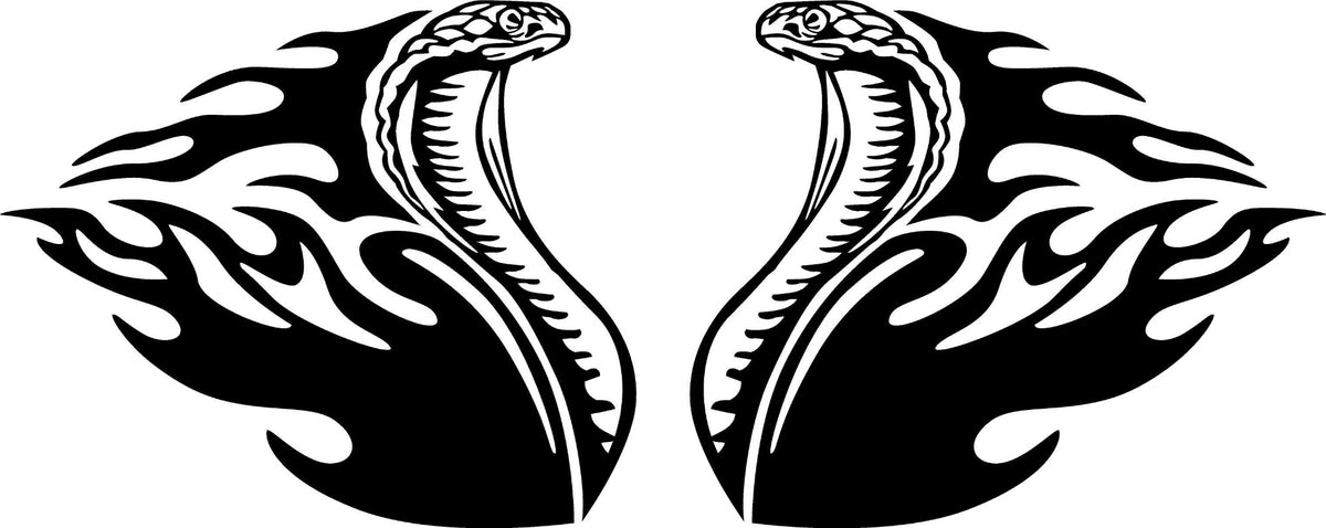 two black cobra snake flames graphics kit facing each other on white background 