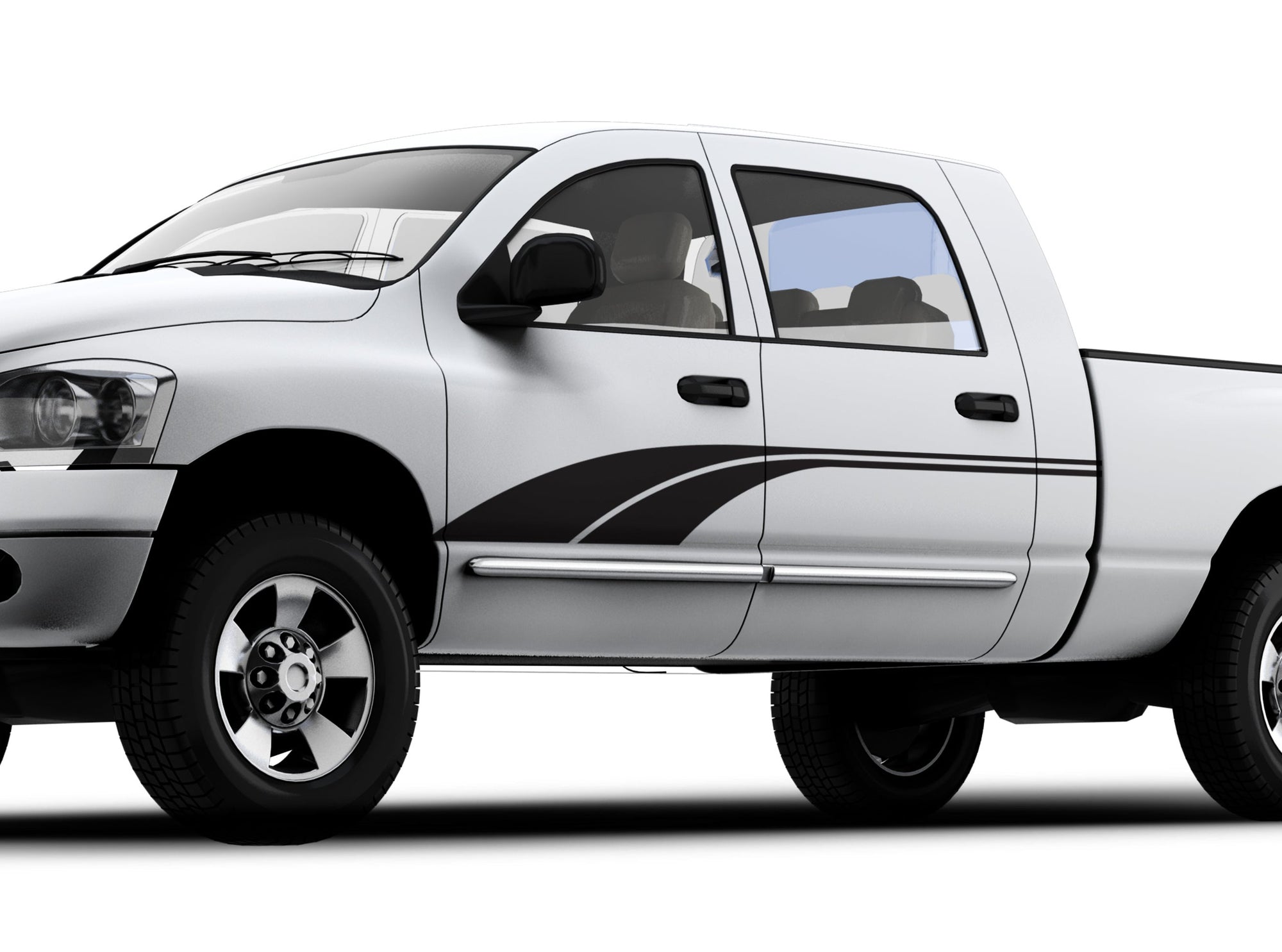 curved vinyl stripe decal on the side of white truck