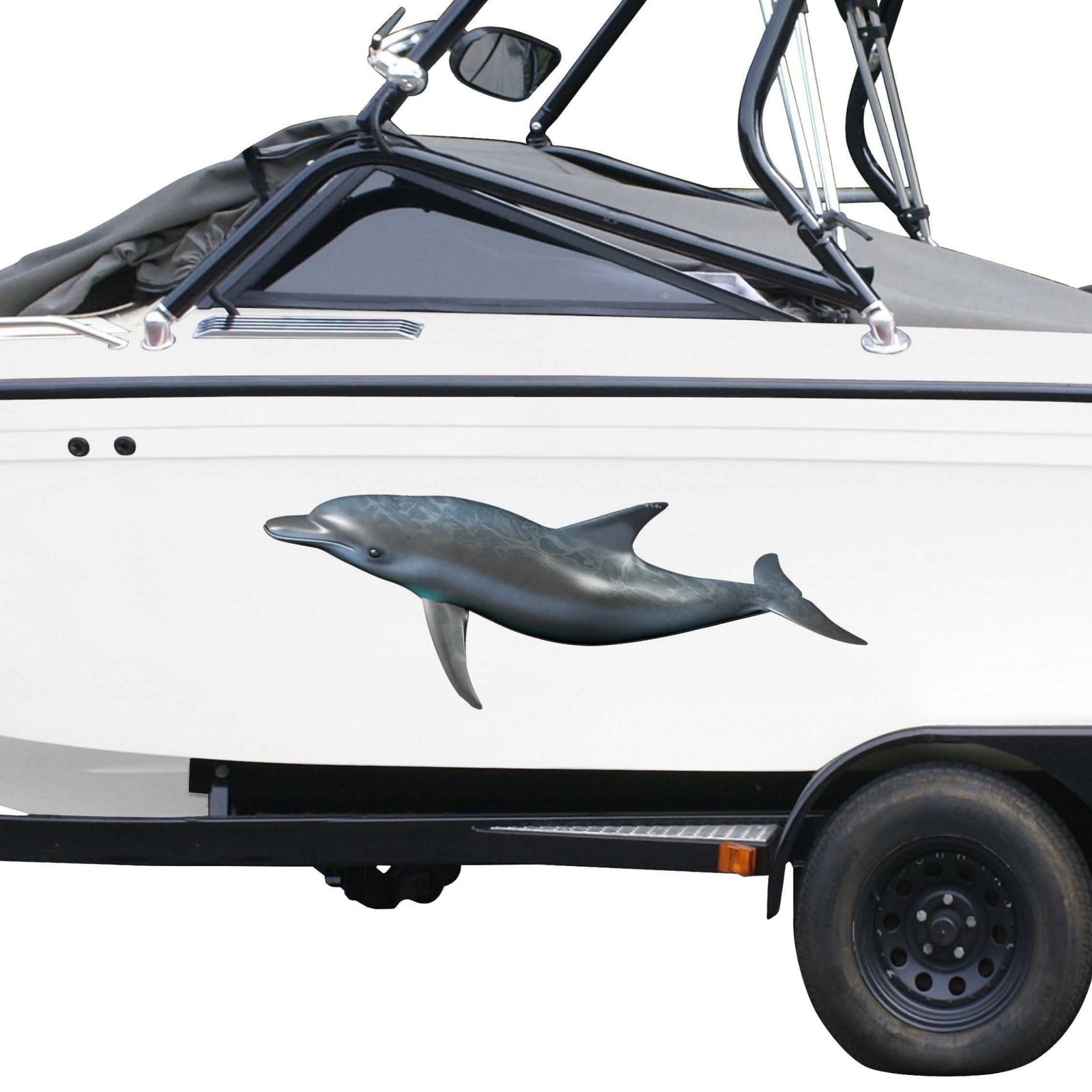 dolphin vinyl decal on the side of boat