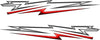 Two red and silver lightning bolt decal kit designs on a white background