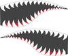 Fighter-jet shark-mouth teeth vinyl decal set, mirrored driver and passenger sides, classic red/white/charcoal