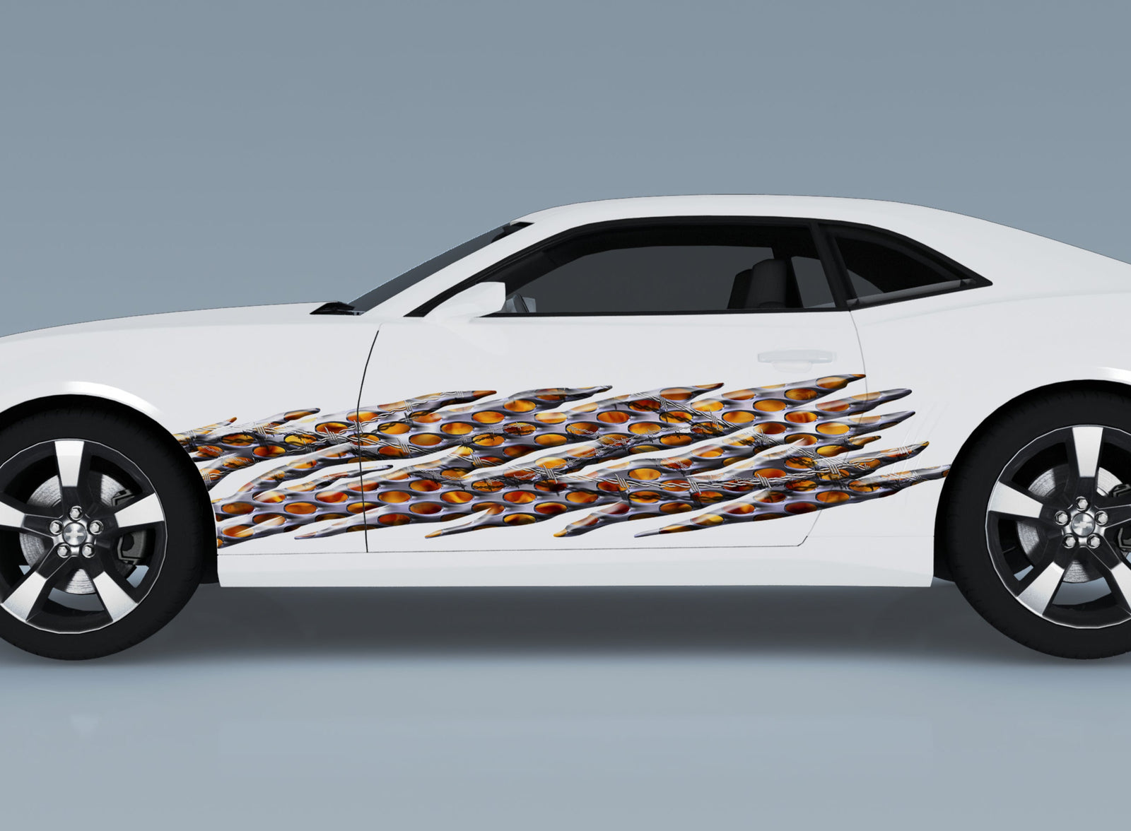 Flaming Barbwire vinyl graphics on the side of pickup truck 