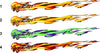 Four different colored ghost flames on a white background, numbered 1 to 4 .
