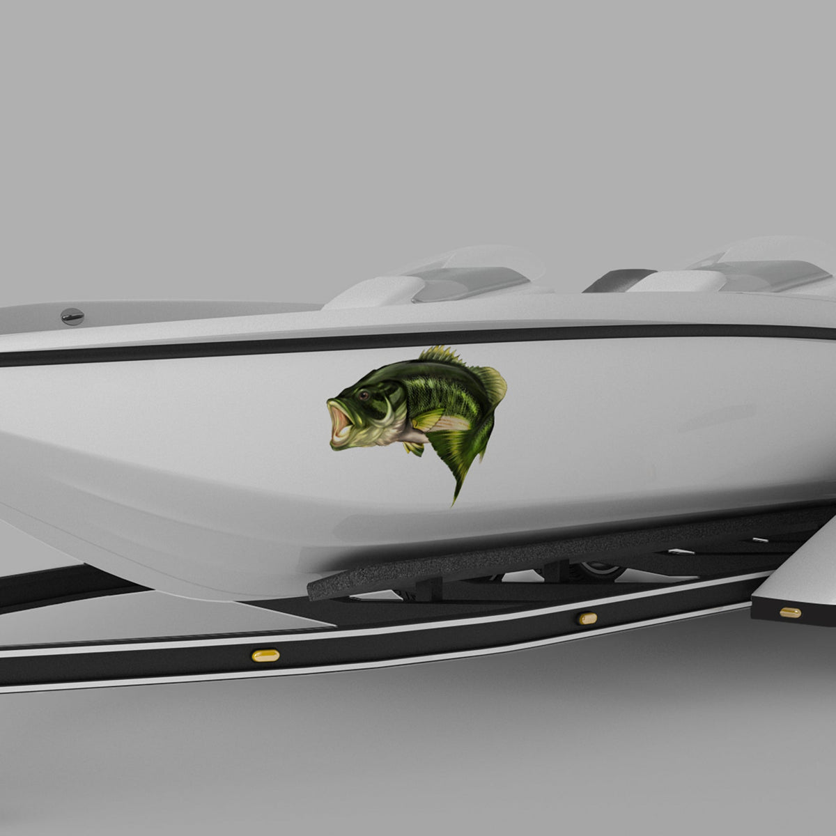 largemouth bass fish graphics on the side of boat