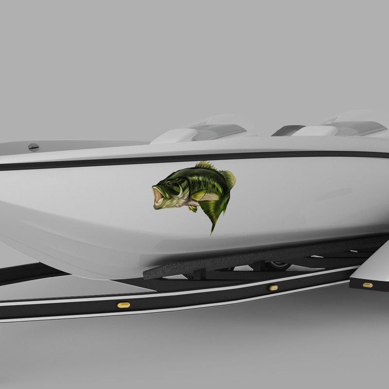 largemouth bass fish graphics on the side of boat