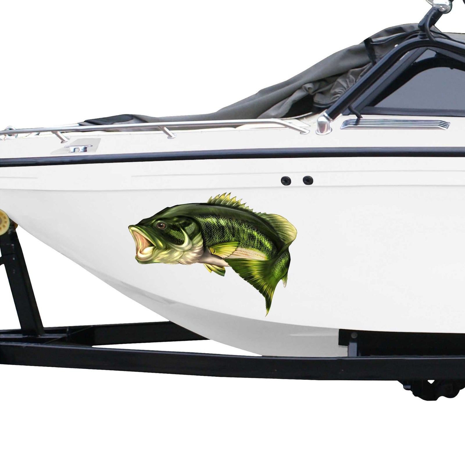 largemouth bass decal on the side of boat