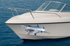 Mako shark vinyl decal on the side of boat